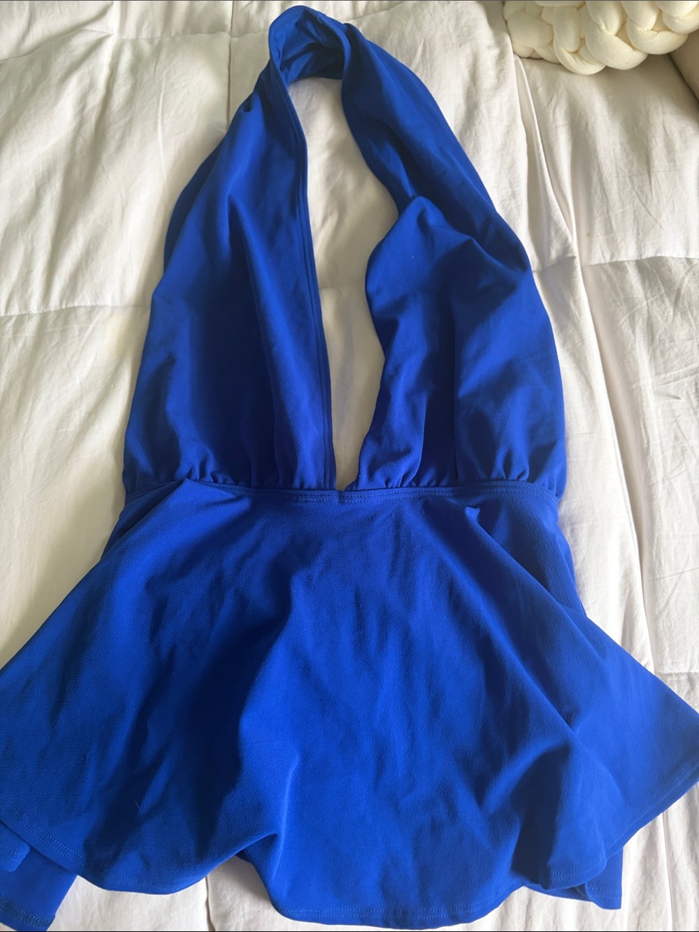 Michael Kors Royal Blue Halter Peplum One-Piece Top